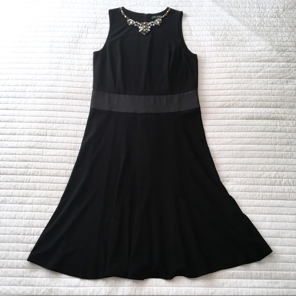 Lauren Ralph Lauren Black Dress Sz 8 Bead neckline - Picture 3 of 8